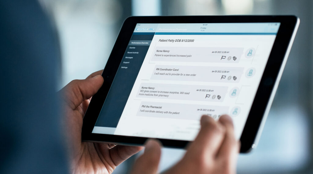 tablet image of texting hospice care
