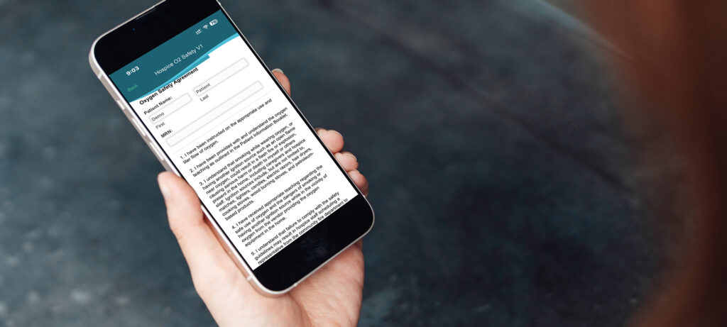phone shows digital form for hospice care